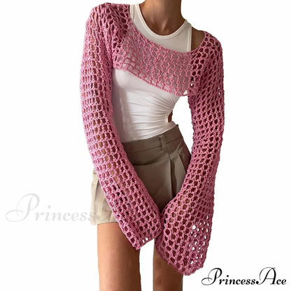 Summer Sexy Long Sleeve Smock Knitted Crop Top
