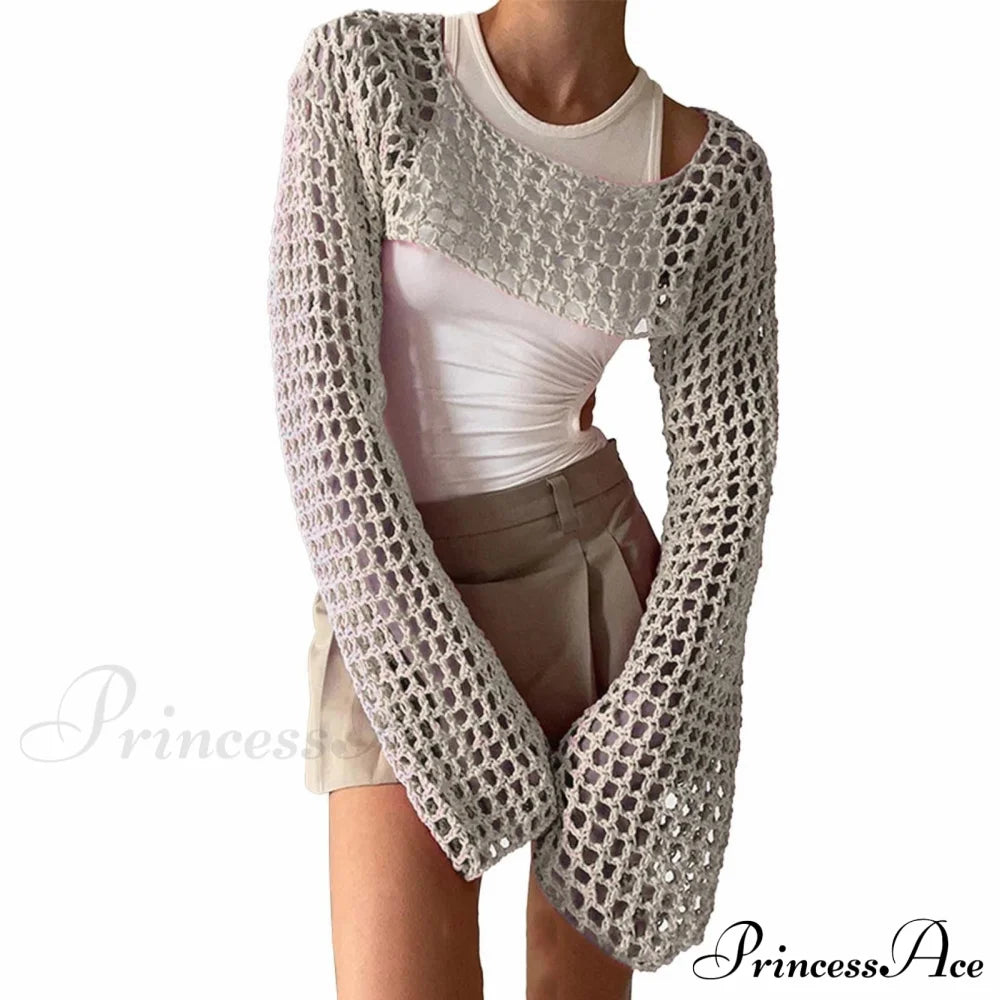 Summer Sexy Long Sleeve Smock Knitted Crop Top