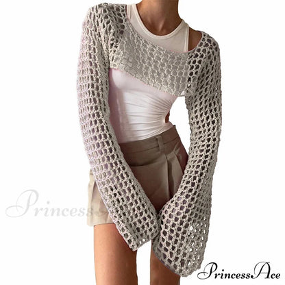 Summer Sexy Long Sleeve Smock Knitted Crop Top