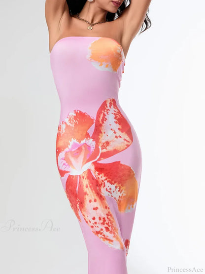 Summer Strapless Backless Wrap Floral Dress