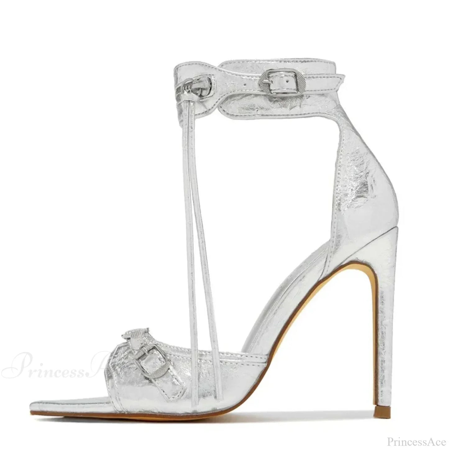 Summer Zip-Tassel Metal-Rivet Buckle Pointed Open-Toe Stripper Heels Wedding Banquet Stiletto High Heel