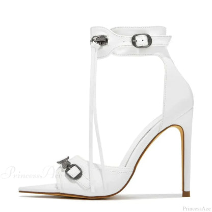 Summer Zip-Tassel Metal-Rivet Buckle Pointed Open-Toe Stripper Heels Wedding Banquet Stiletto High Heel