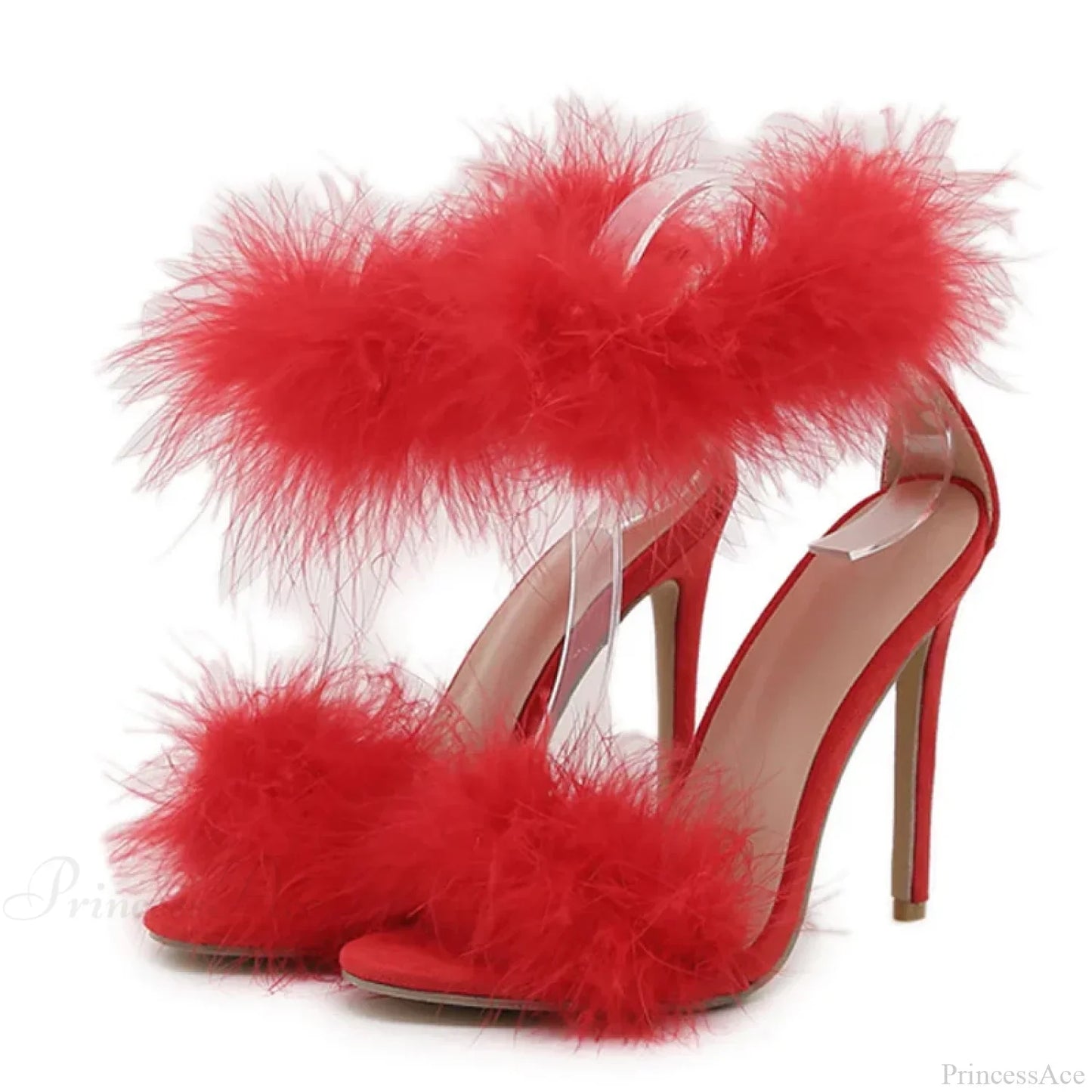 SummerFashion Faux-Fur Ankle-Strap Sandals Open-Toe Fluffy-Feather High-Heels Party Dress Women Sandals High Heel