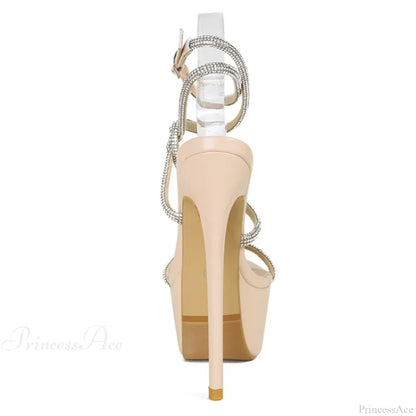 SummerFashion Rhinestone Narrow-Band Sexy Open-Toe Platform High-Heels 16CM Stiletto Party Stripper High Heel