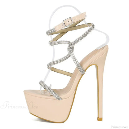 SummerFashion Rhinestone Narrow-Band Sexy Open-Toe Platform High-Heels 16CM Stiletto Party Stripper High Heel