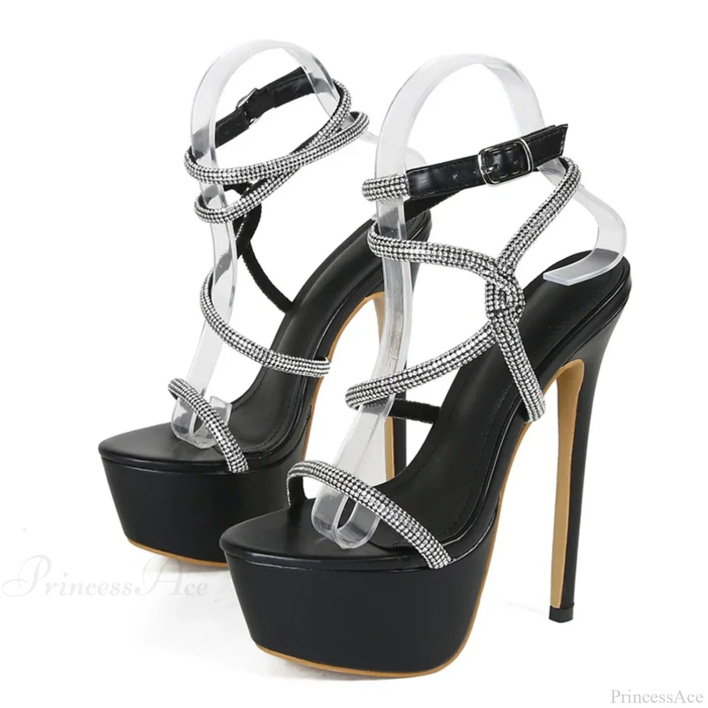 SummerFashion Rhinestone Narrow-Band Sexy Open-Toe Platform High-Heels 16CM Stiletto Party Stripper High Heel