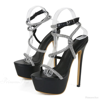 SummerFashion Rhinestone Narrow-Band Sexy Open-Toe Platform High-Heels 16CM Stiletto Party Stripper High Heel