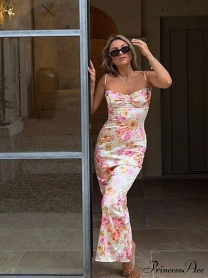 Suninheart Spaghetti Strap Print Party Wedding Guest Holiday Floral Dress