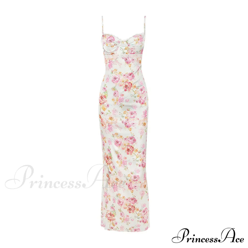 Suninheart Spaghetti Strap Print Party Wedding Guest Holiday Floral Dress
