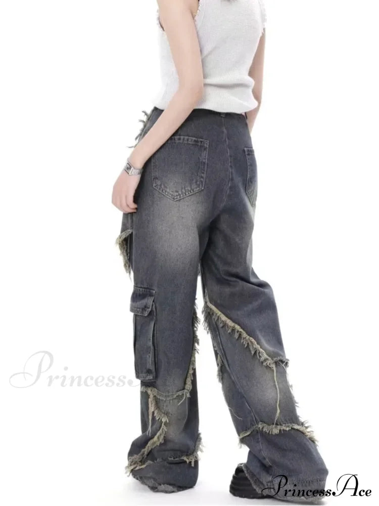 Super Beautiful Flower High Waist Summer Loose Wide Leg Vintage Unique Versatile Straight Women's Jean