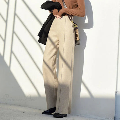 Super High Waist Wool Blend Warm Loose Cashmere Thick Woolen Pants