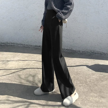 Super High Waist Wool Blend Warm Loose Cashmere Thick Woolen Pants