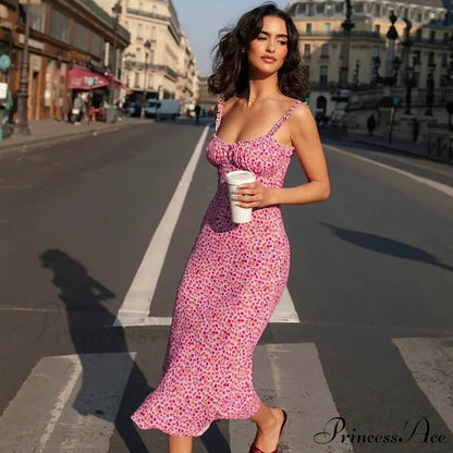 Suspender Split Mini Summer New Spaghetti Strap Floral Dress