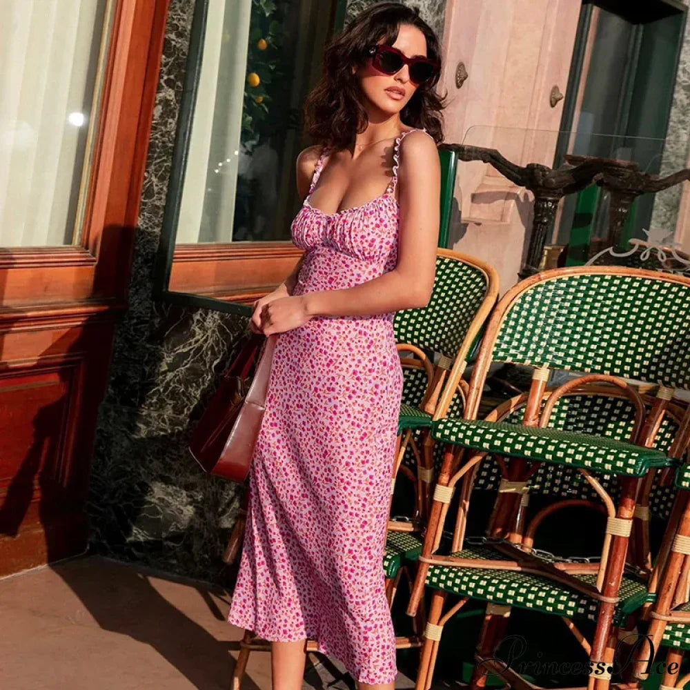 Suspender Split Mini Summer New Spaghetti Strap Floral Dress