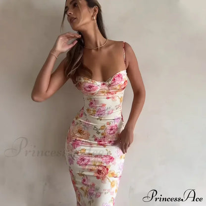 Suspender Split SlimSleeveless Beach Spaghetti Strap Summer Floral Dress