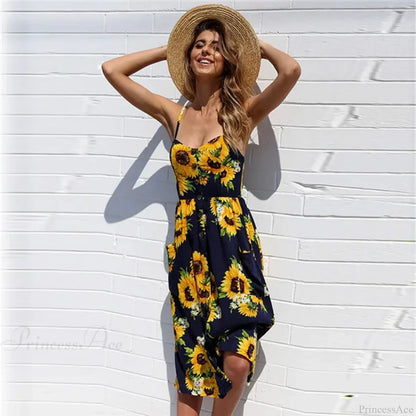 Suspender V-neck Sleeveless Floral Vacation Dress