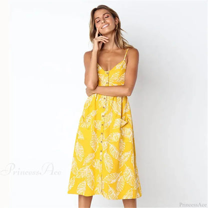 Suspender V-neck Sleeveless Floral Vacation Dress