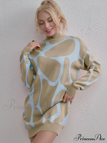 Sweater Gown with Mock Neck Contrast