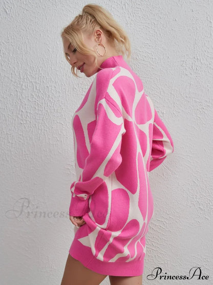 Sweater Gown with Mock Neck Contrast