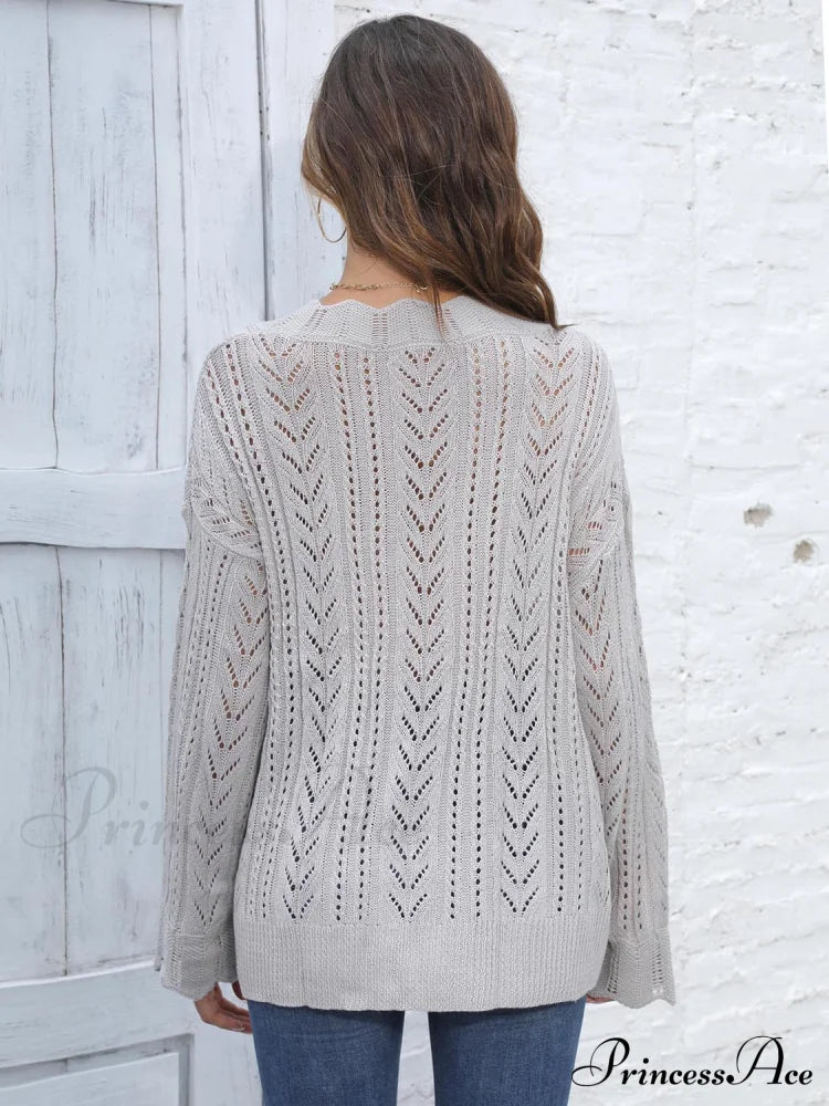 Sweater V-Neck with Openwork Design