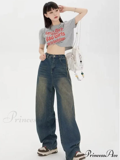 Sweeping Floor Spicy Girl Small Loose High Waisted Straight Leg Wide-Leg Jean