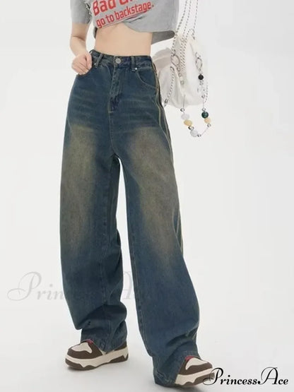 Sweeping Floor Spicy Girl Small Loose High Waisted Straight Leg Wide-Leg Jean