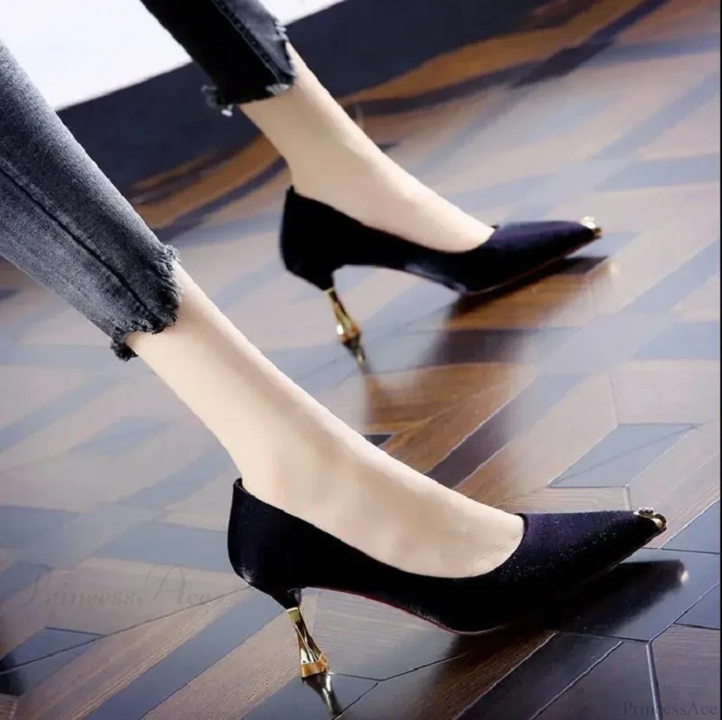 Sweet Lightweight Blue Stiletto Heels Sexy Party Lady Classic Black Pumps Office High Heel