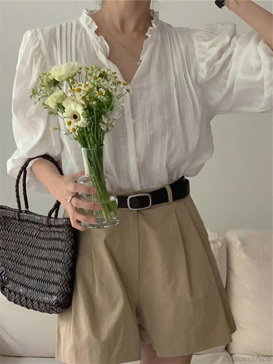 Sweet Puff Sleeve Oversized Vintage Blouse