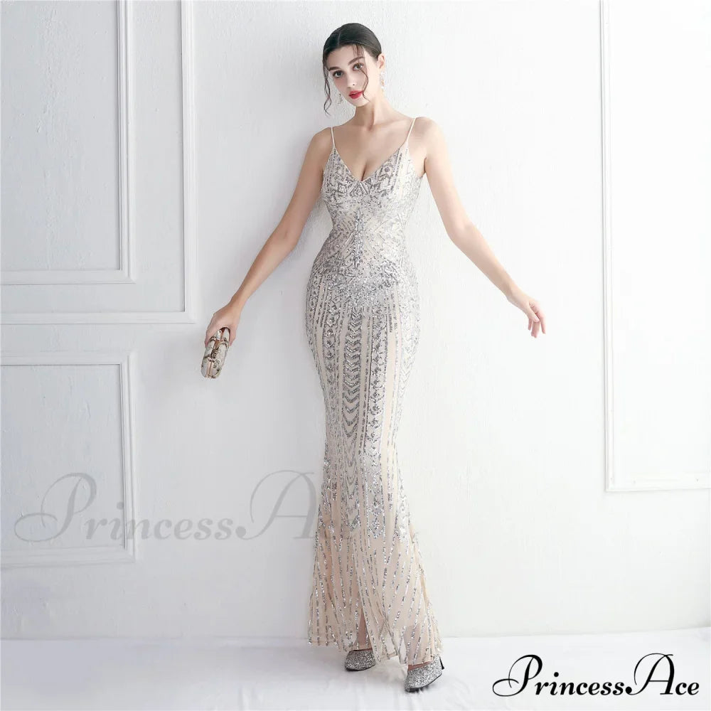 Taisia Formal Stylish Sequin Scroll Dress