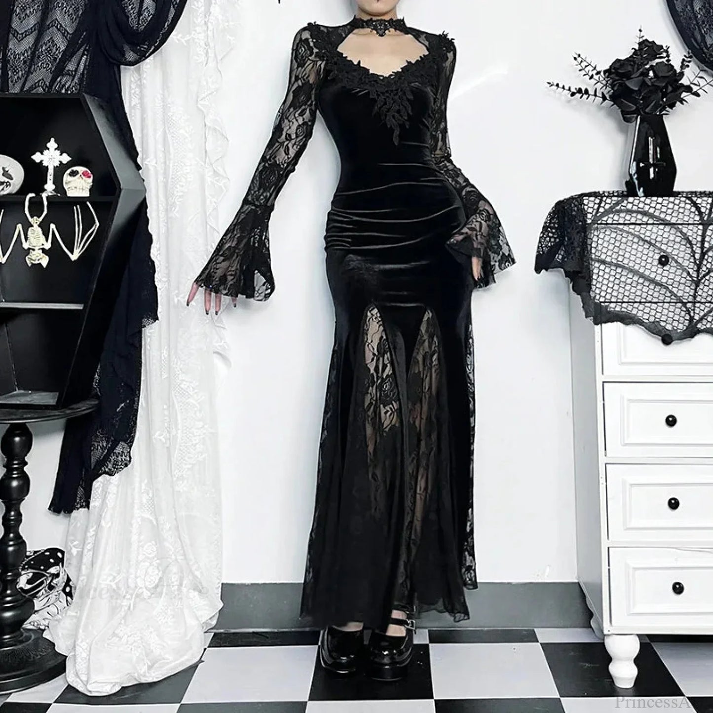Tall Waist Mysterious Style Full-Length Dress