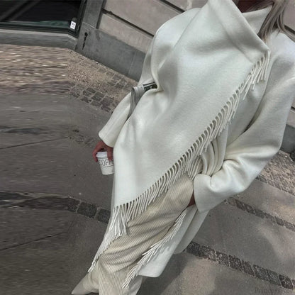Tassel Turtleneck Irregular Button Overcoat