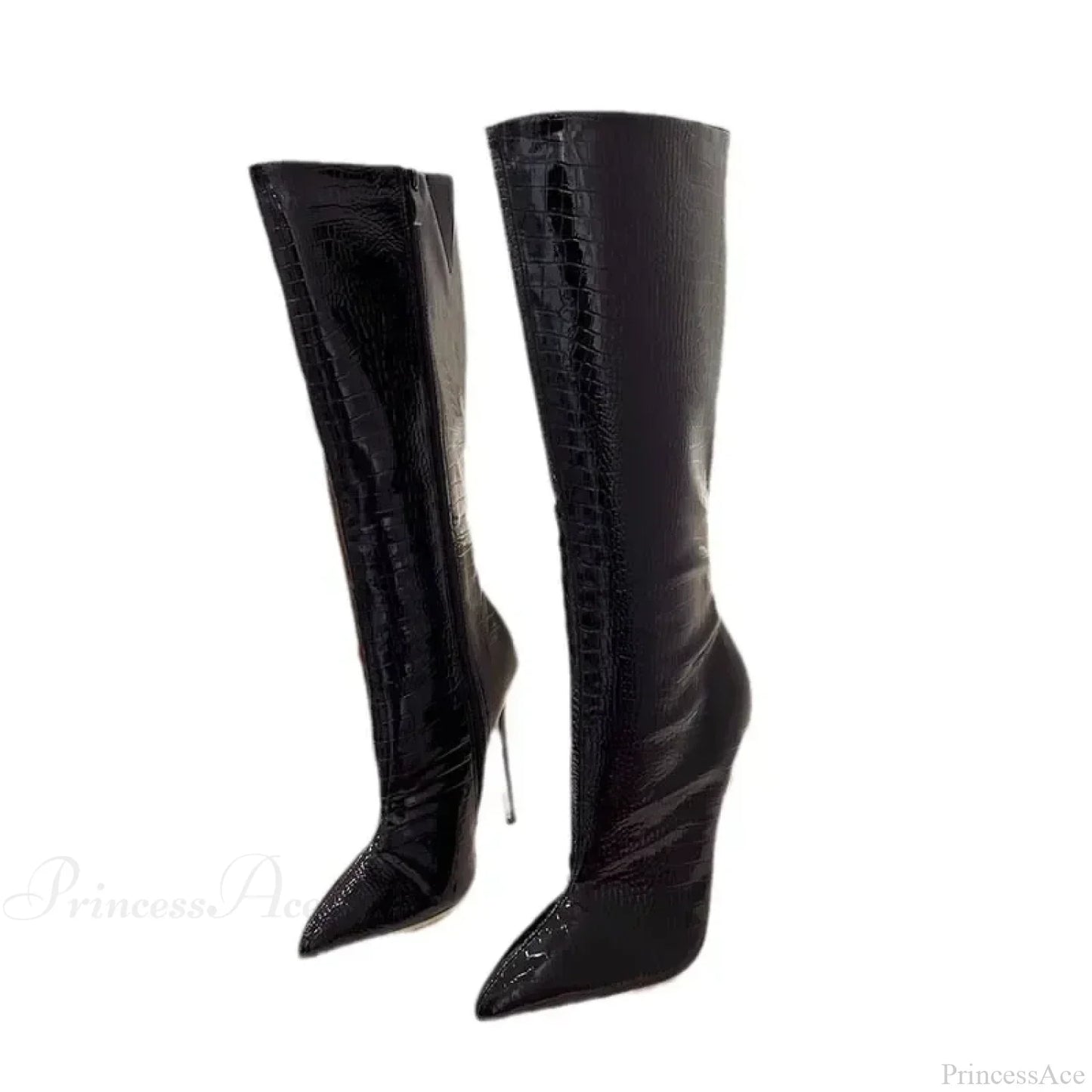 Temperament Pointed Toe 12CM High-heeled Long Boots Stone Pattern Knee-high Stiletto Modern Boot High Heel