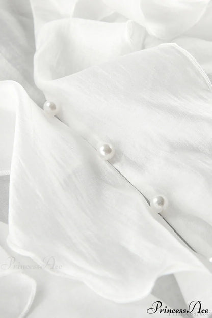 Tencel Ruffled V Neck Flared Sleeve Blouse