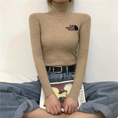 Thick Ribbed Sweater Cotton Turtleneck Knit Pullover Top