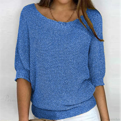 Three - Quarter Sleeve Elegant Purple Sweater
