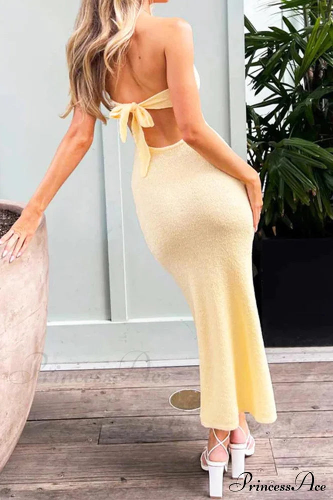 Tie-back Strapless Dress with Low Cut
