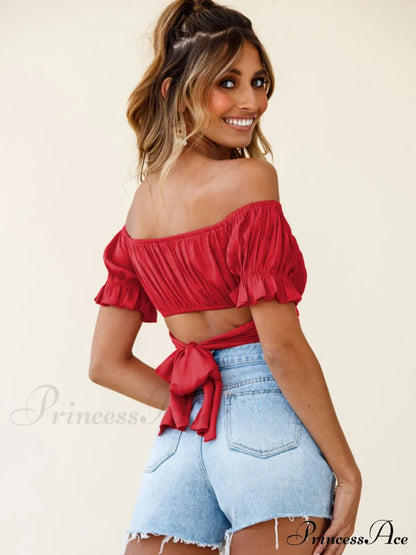 tie-back top crop short-sleeved ruffle women's Oktoberfest top