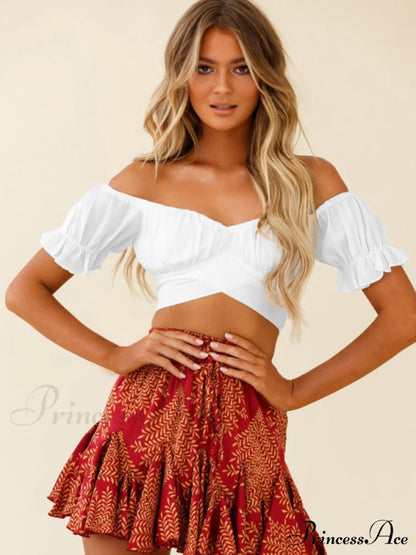 tie-back top crop short-sleeved ruffle women's Oktoberfest top