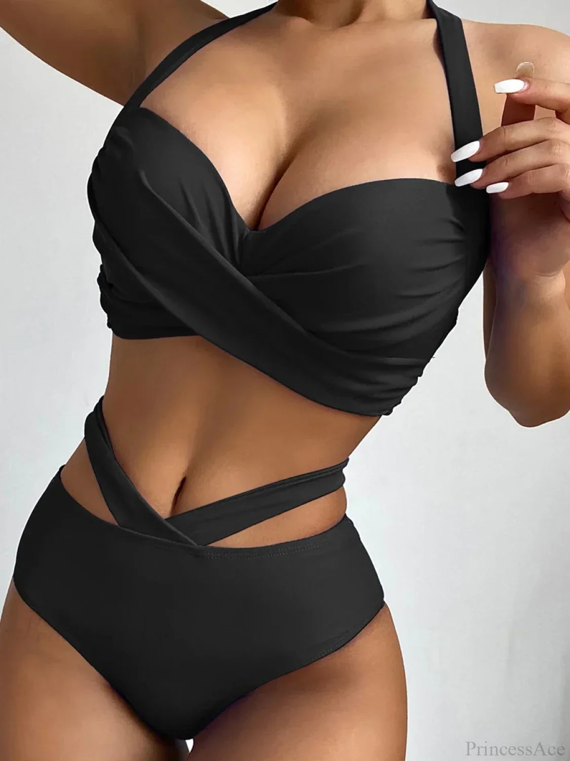 Conjunto de dos piezas de halter con cordones en la espalda y teñido anudado