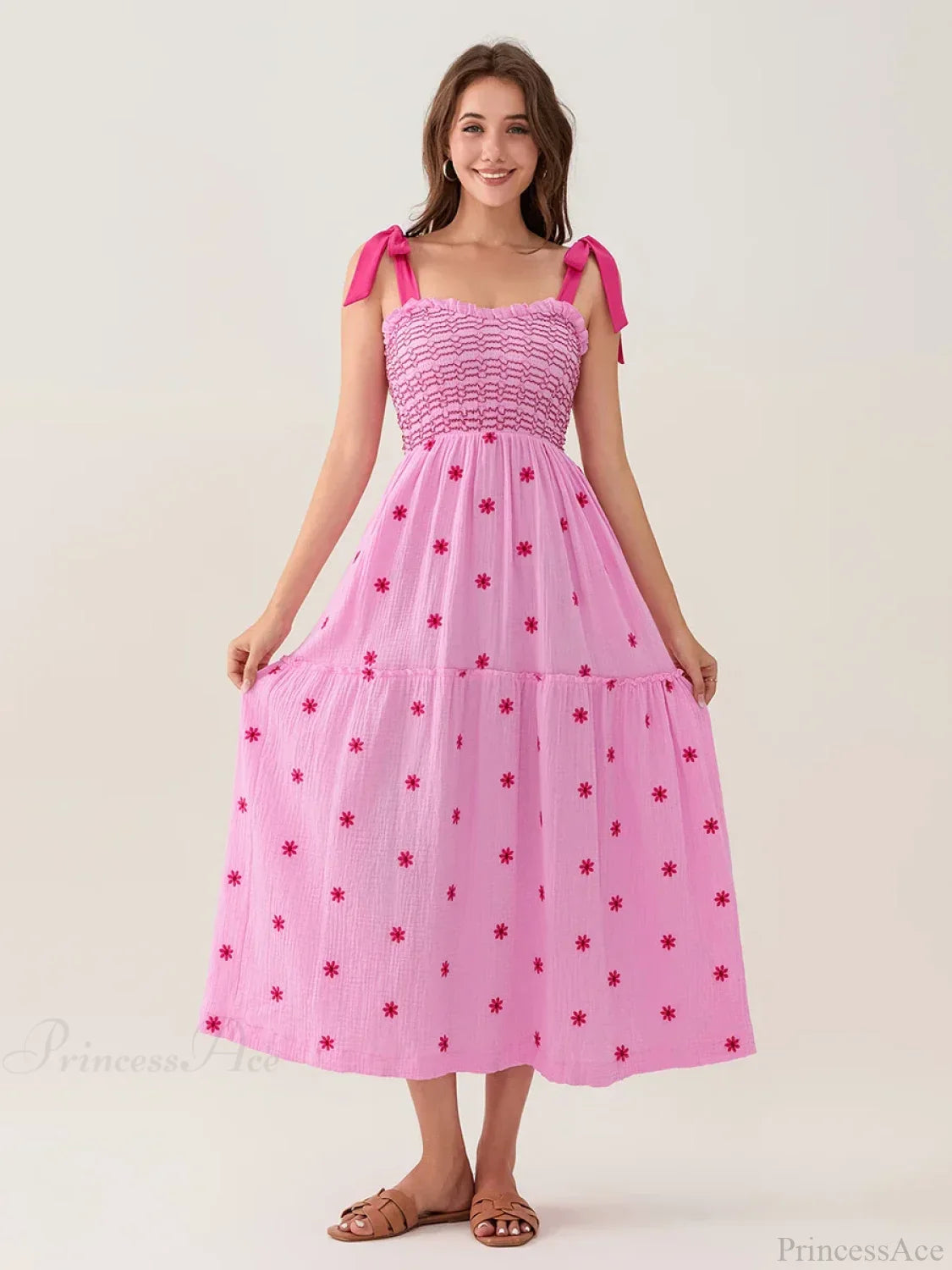 Tie-Shoulder Flowers Tank Tiered Ruffle Sweetheart Floral Dress