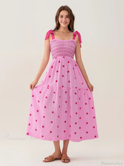 Tie-Shoulder Flowers Tank Tiered Ruffle Sweetheart Floral Dress