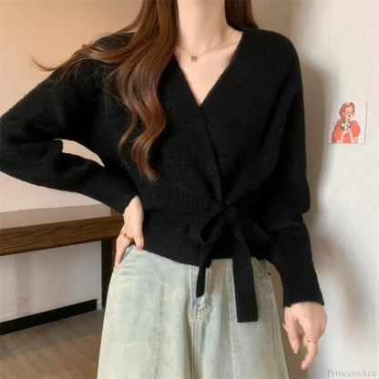 Tie-Up Waist Slimming Knit Cardigan