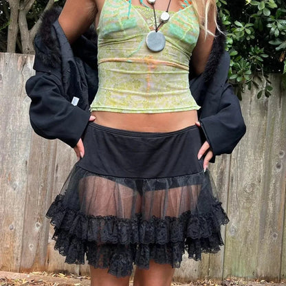 Tiered Lace Flared Vintage Skirt