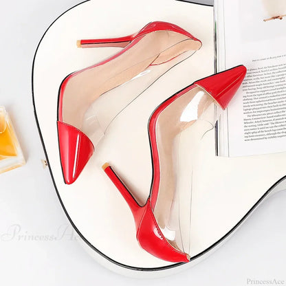 Transparent Patent Leather High Heels Versatile Elegant Sexy Stiletto Extra Large Size Sandals High Heel