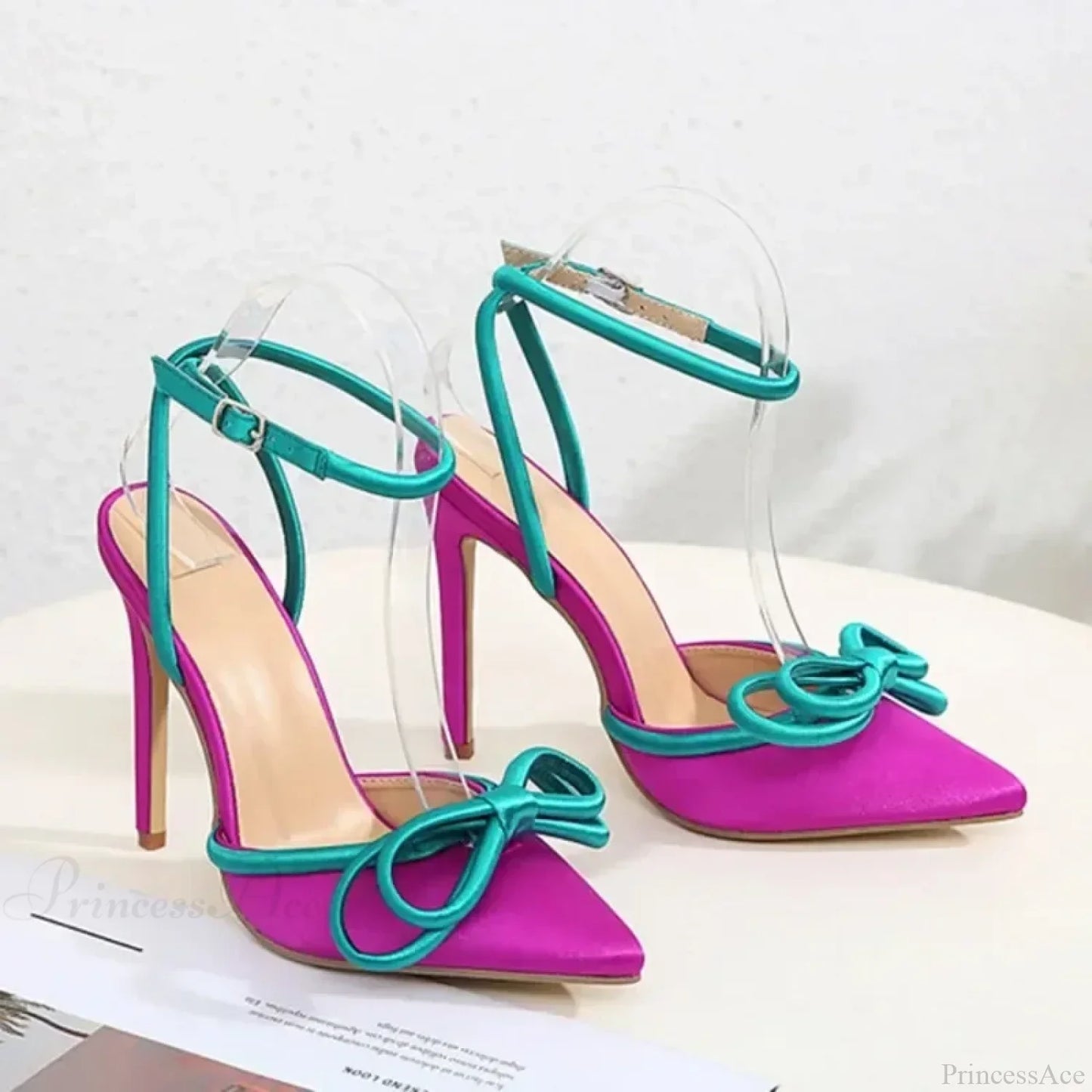 Transparent Pvc Flowers 11CM Thin High Heels Peep Toe Pointed Narrow Band Ankle Strap Party High Heel