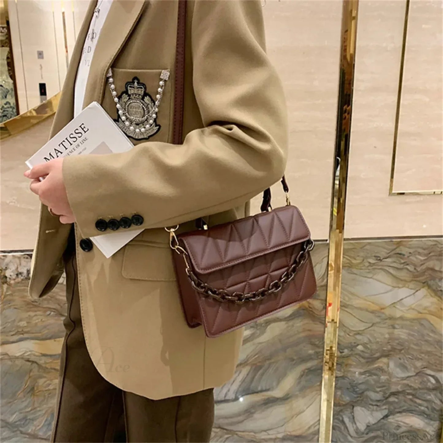 Trendy Plaid Chain Designer Crossbody Handbag