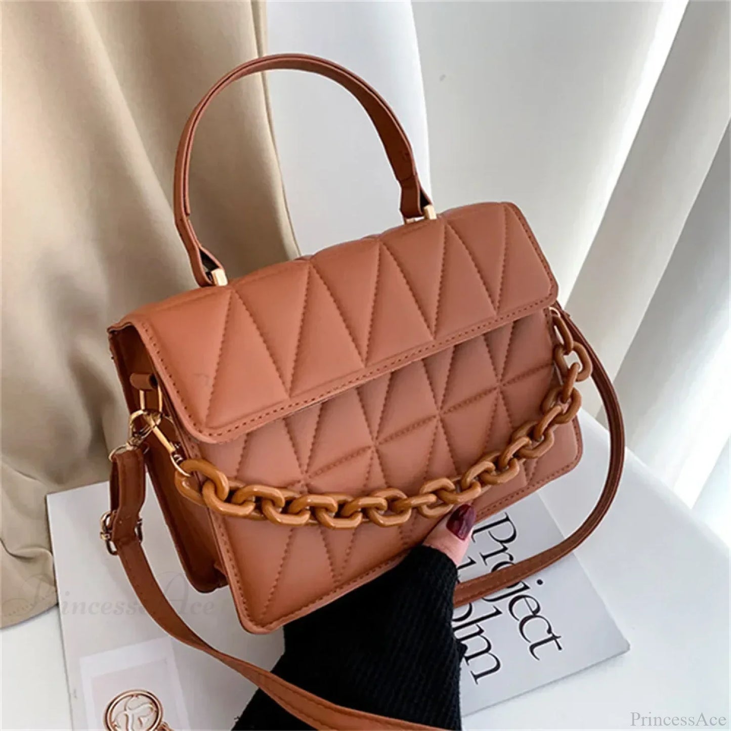 Trendy Plaid Chain Designer Crossbody Handbag