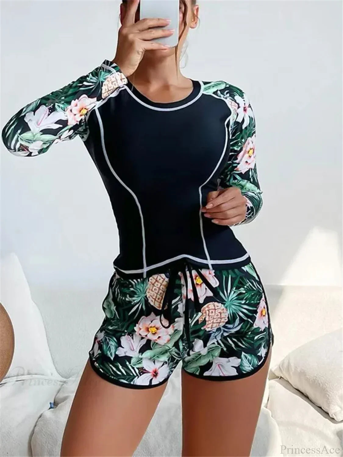Tropical Print Rashguard Two Piece Set