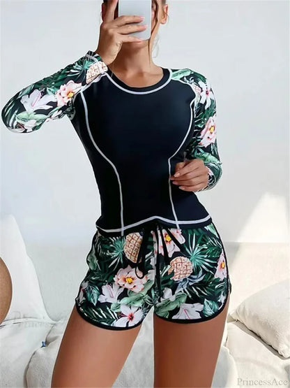 Tropical Print Rashguard Two Piece Set
