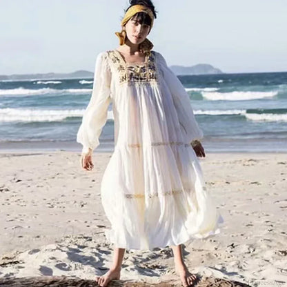 Tunic Dress Cotton Rayon Floral Embroidery